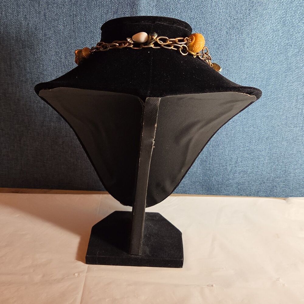 Earth Tone Bead Coppertone Chain Necklace Boho 70s Vibe - Picture 10 of 16